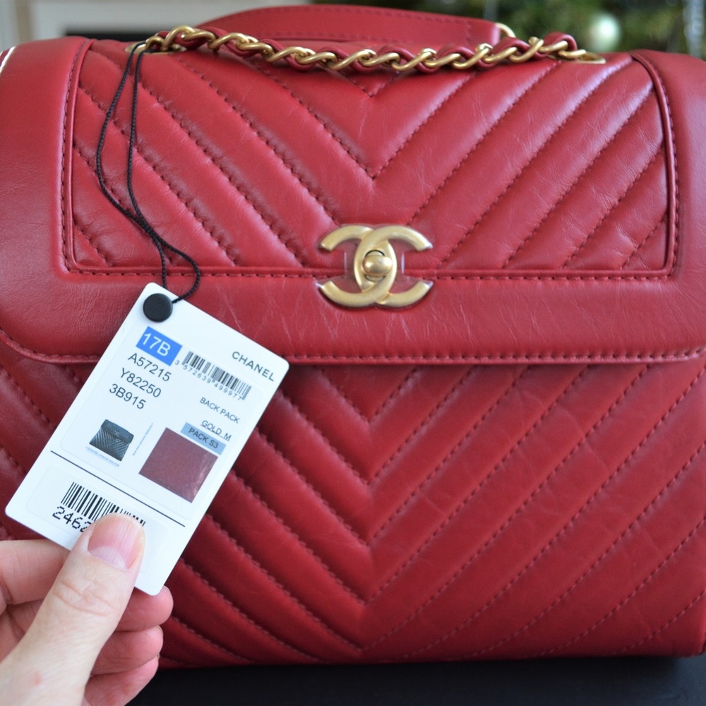 SOLD CHANEL Brand New Calfskin Backpack Red